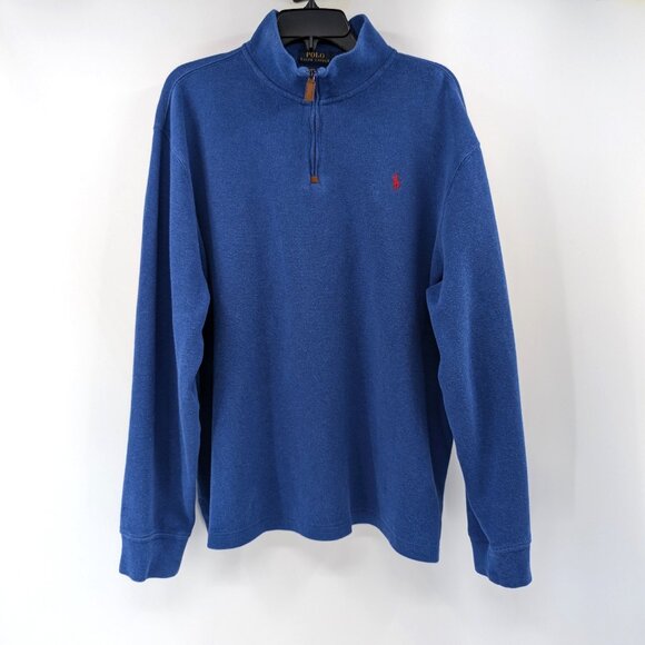 POLO RALPH LAUREN Pullover Men's XL Blue Mock Neck 1/4 Zip Long Sleeve Cotton‎ - Picture 1 of 12